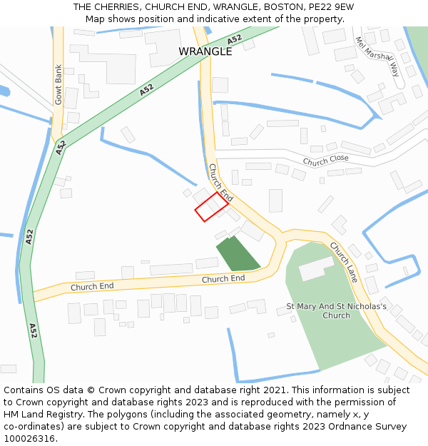 THE CHERRIES, CHURCH END, WRANGLE, BOSTON, PE22 9EW: Location map and indicative extent of plot