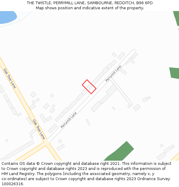 THE TWISTLE, PERRYMILL LANE, SAMBOURNE, REDDITCH, B96 6PD: Location map and indicative extent of plot