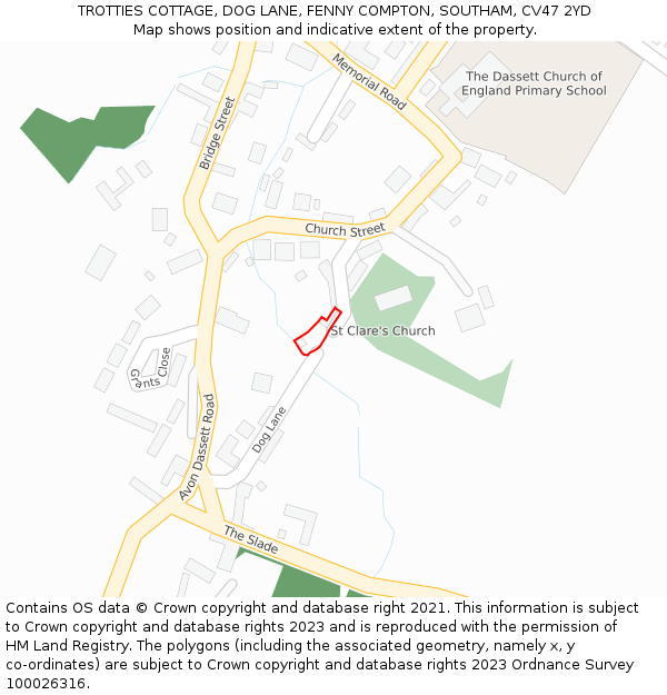 TROTTIES COTTAGE, DOG LANE, FENNY COMPTON, SOUTHAM, CV47 2YD: Location map and indicative extent of plot