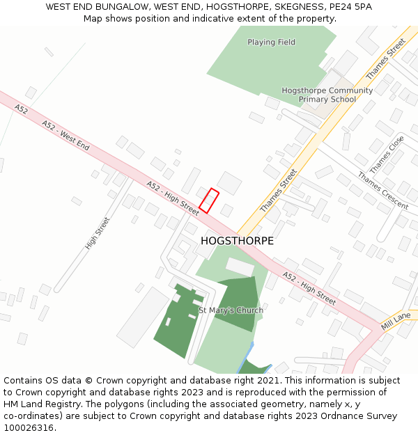 WEST END BUNGALOW, WEST END, HOGSTHORPE, SKEGNESS, PE24 5PA: Location map and indicative extent of plot