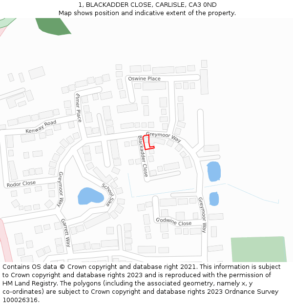 1, BLACKADDER CLOSE, CARLISLE, CA3 0ND: Location map and indicative extent of plot
