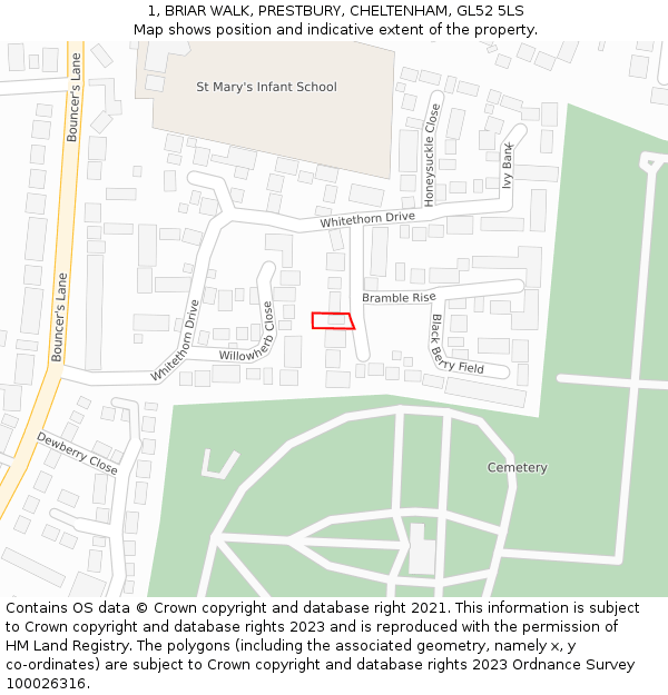 1, BRIAR WALK, PRESTBURY, CHELTENHAM, GL52 5LS: Location map and indicative extent of plot