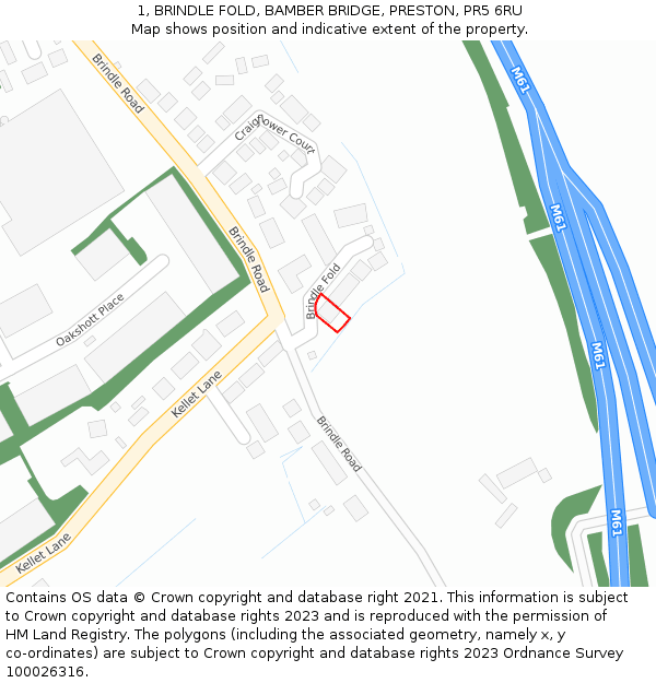 1, BRINDLE FOLD, BAMBER BRIDGE, PRESTON, PR5 6RU: Location map and indicative extent of plot