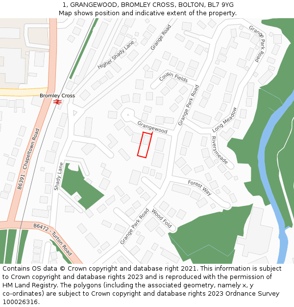 1, GRANGEWOOD, BROMLEY CROSS, BOLTON, BL7 9YG: Location map and indicative extent of plot