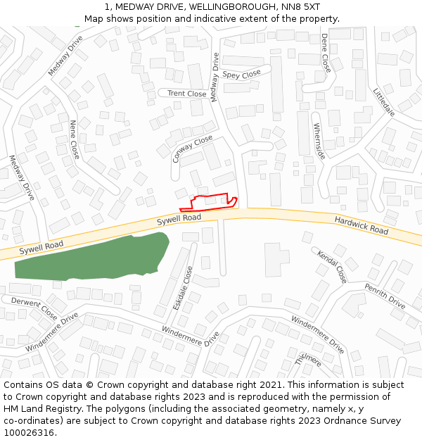 1, MEDWAY DRIVE, WELLINGBOROUGH, NN8 5XT: Location map and indicative extent of plot