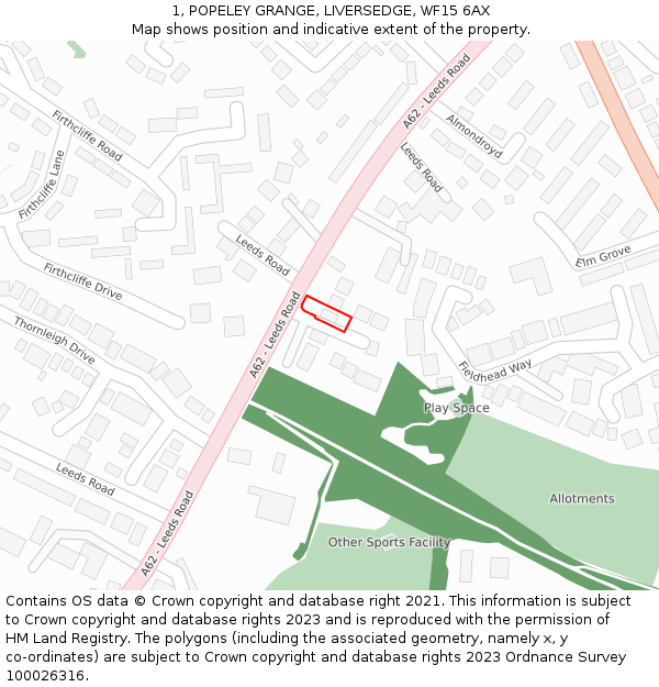 1, POPELEY GRANGE, LIVERSEDGE, WF15 6AX: Location map and indicative extent of plot