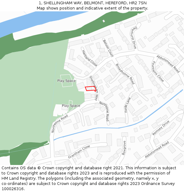 1, SHELLINGHAM WAY, BELMONT, HEREFORD, HR2 7SN: Location map and indicative extent of plot