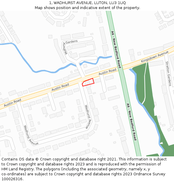 1, WADHURST AVENUE, LUTON, LU3 1UQ: Location map and indicative extent of plot