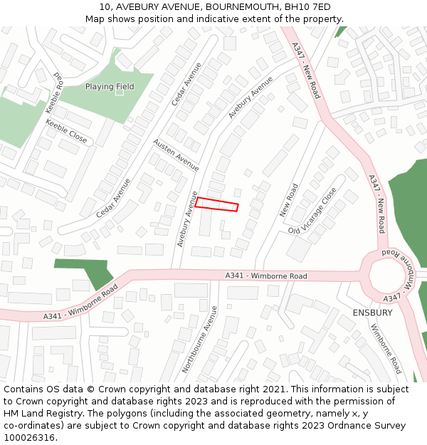 10, AVEBURY AVENUE, BOURNEMOUTH, BH10 7ED: Location map and indicative extent of plot