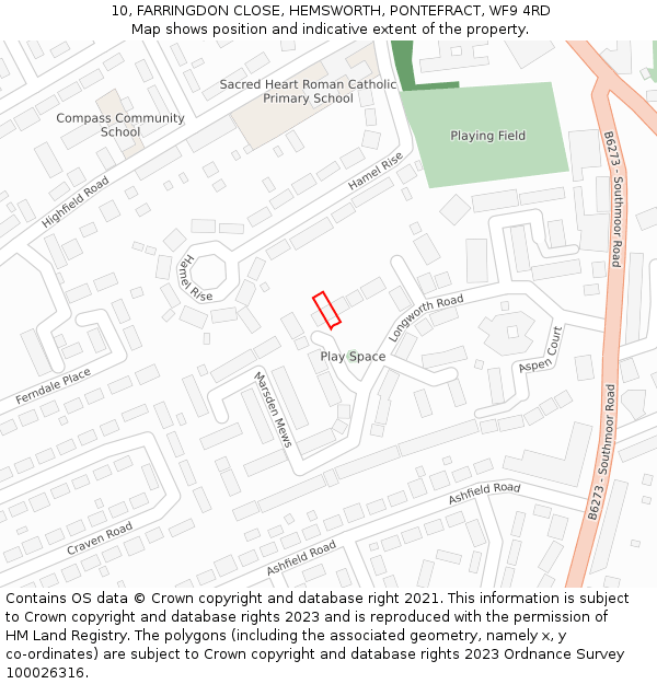 10, FARRINGDON CLOSE, HEMSWORTH, PONTEFRACT, WF9 4RD: Location map and indicative extent of plot