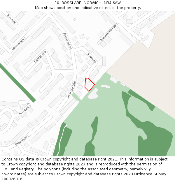 10, ROSSLARE, NORWICH, NR4 6AW: Location map and indicative extent of plot