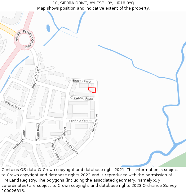 10, SIERRA DRIVE, AYLESBURY, HP18 0YQ: Location map and indicative extent of plot