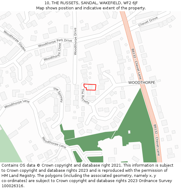 10, THE RUSSETS, SANDAL, WAKEFIELD, WF2 6JF: Location map and indicative extent of plot