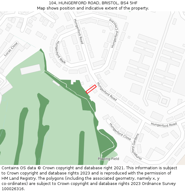 104, HUNGERFORD ROAD, BRISTOL, BS4 5HF: Location map and indicative extent of plot