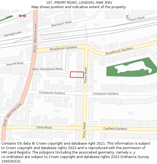 107, PRIORY ROAD, LONDON, NW6 3NN: Location map and indicative extent of plot