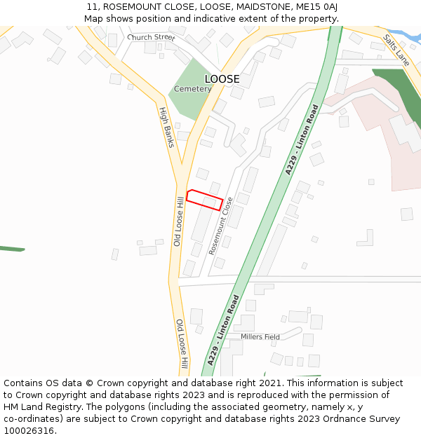 11, ROSEMOUNT CLOSE, LOOSE, MAIDSTONE, ME15 0AJ: Location map and indicative extent of plot