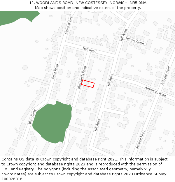 11, WOODLANDS ROAD, NEW COSTESSEY, NORWICH, NR5 0NA: Location map and indicative extent of plot