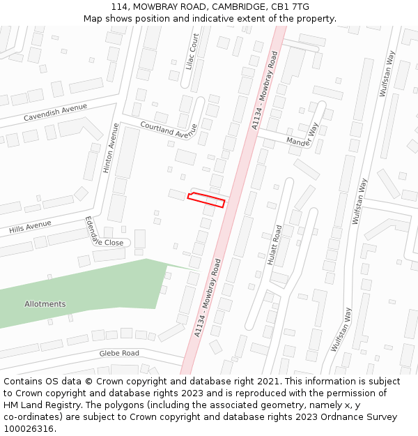 114, MOWBRAY ROAD, CAMBRIDGE, CB1 7TG: Location map and indicative extent of plot