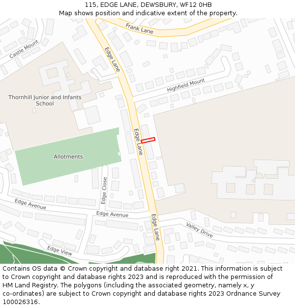 115, EDGE LANE, DEWSBURY, WF12 0HB: Location map and indicative extent of plot