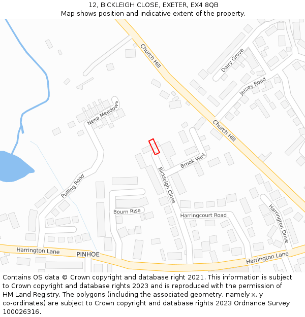 12, BICKLEIGH CLOSE, EXETER, EX4 8QB: Location map and indicative extent of plot