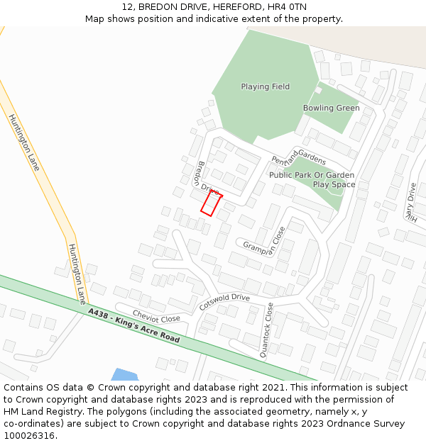 12, BREDON DRIVE, HEREFORD, HR4 0TN: Location map and indicative extent of plot
