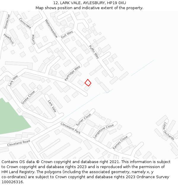 12, LARK VALE, AYLESBURY, HP19 0XU: Location map and indicative extent of plot
