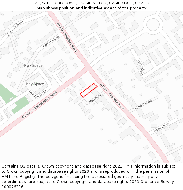 120, SHELFORD ROAD, TRUMPINGTON, CAMBRIDGE, CB2 9NF: Location map and indicative extent of plot