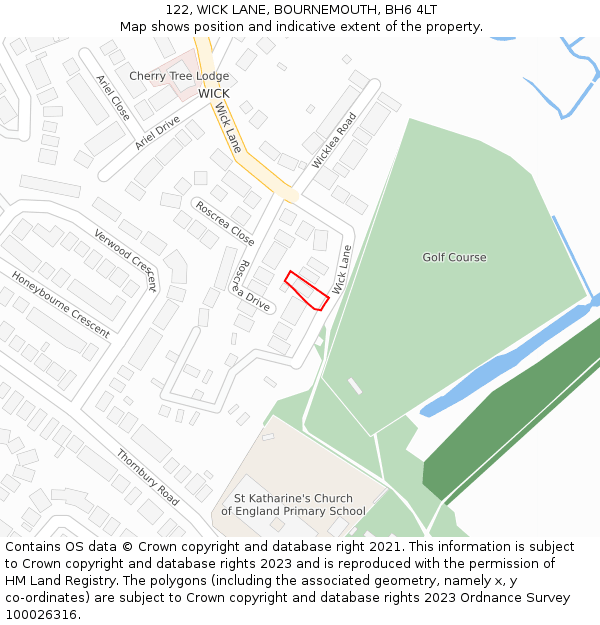 122, WICK LANE, BOURNEMOUTH, BH6 4LT: Location map and indicative extent of plot