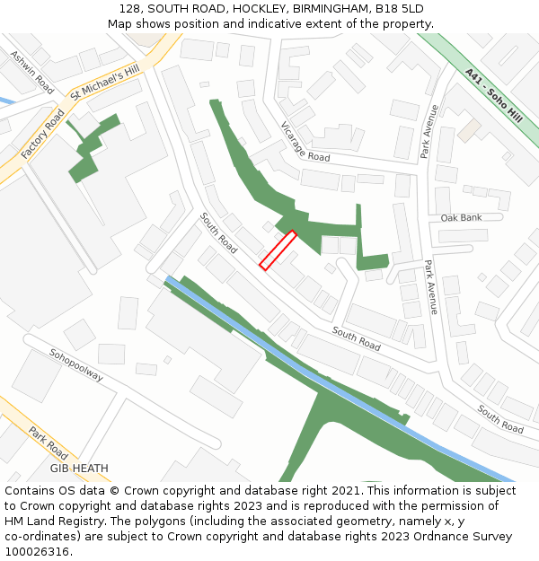 128, SOUTH ROAD, HOCKLEY, BIRMINGHAM, B18 5LD: Location map and indicative extent of plot