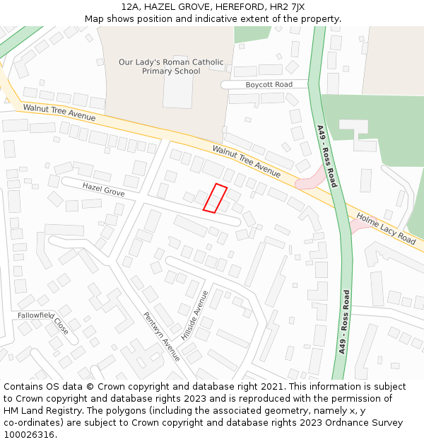 12A, HAZEL GROVE, HEREFORD, HR2 7JX: Location map and indicative extent of plot