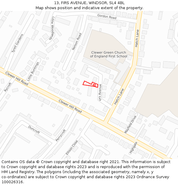 13, FIRS AVENUE, WINDSOR, SL4 4BL: Location map and indicative extent of plot