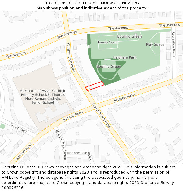 132, CHRISTCHURCH ROAD, NORWICH, NR2 3PG: Location map and indicative extent of plot