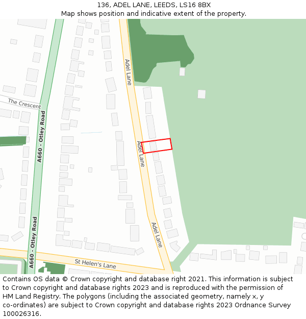 136, ADEL LANE, LEEDS, LS16 8BX: Location map and indicative extent of plot