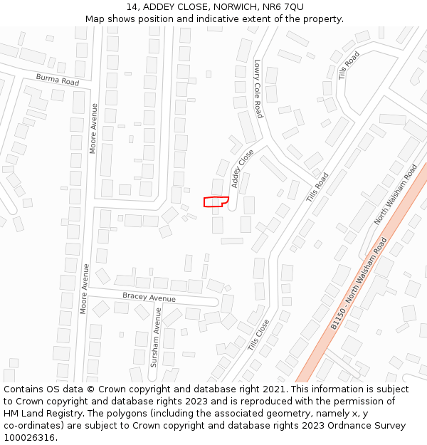 14, ADDEY CLOSE, NORWICH, NR6 7QU: Location map and indicative extent of plot
