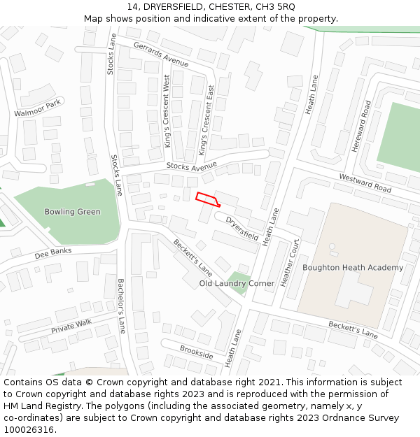 14, DRYERSFIELD, CHESTER, CH3 5RQ: Location map and indicative extent of plot