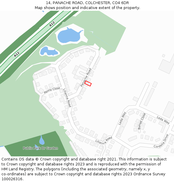 14, PANACHE ROAD, COLCHESTER, CO4 6DR: Location map and indicative extent of plot