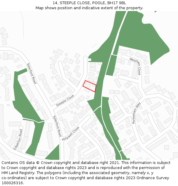 14, STEEPLE CLOSE, POOLE, BH17 9BL: Location map and indicative extent of plot