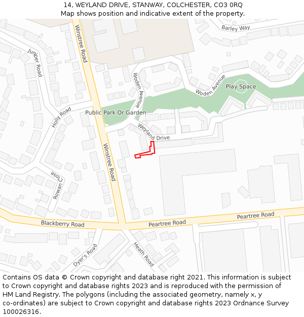 14, WEYLAND DRIVE, STANWAY, COLCHESTER, CO3 0RQ: Location map and indicative extent of plot