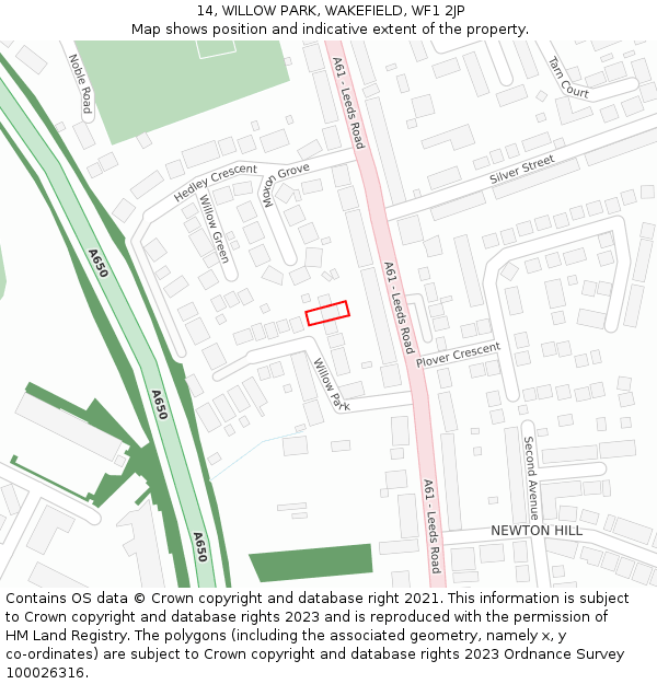 14, WILLOW PARK, WAKEFIELD, WF1 2JP: Location map and indicative extent of plot