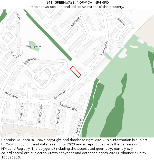 141, GREENWAYS, NORWICH, NR4 6PD: Location map and indicative extent of plot
