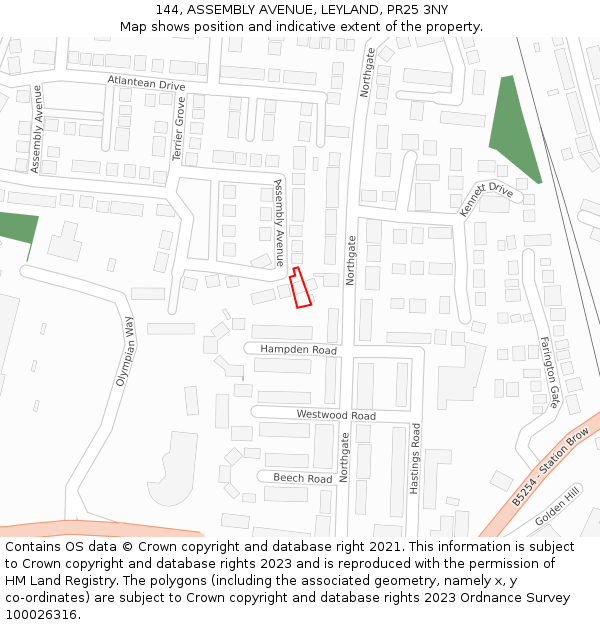 144, ASSEMBLY AVENUE, LEYLAND, PR25 3NY: Location map and indicative extent of plot