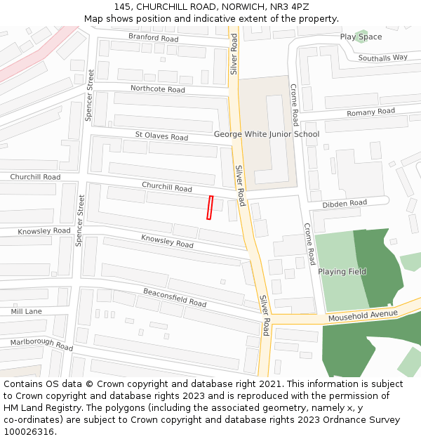 145, CHURCHILL ROAD, NORWICH, NR3 4PZ: Location map and indicative extent of plot