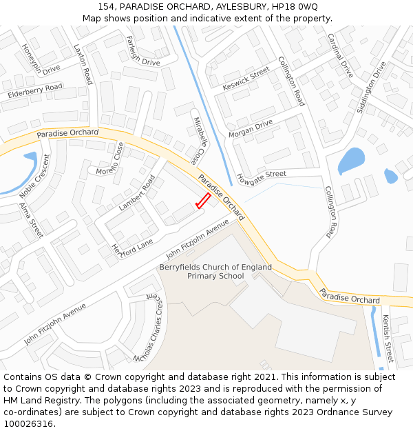 154, PARADISE ORCHARD, AYLESBURY, HP18 0WQ: Location map and indicative extent of plot