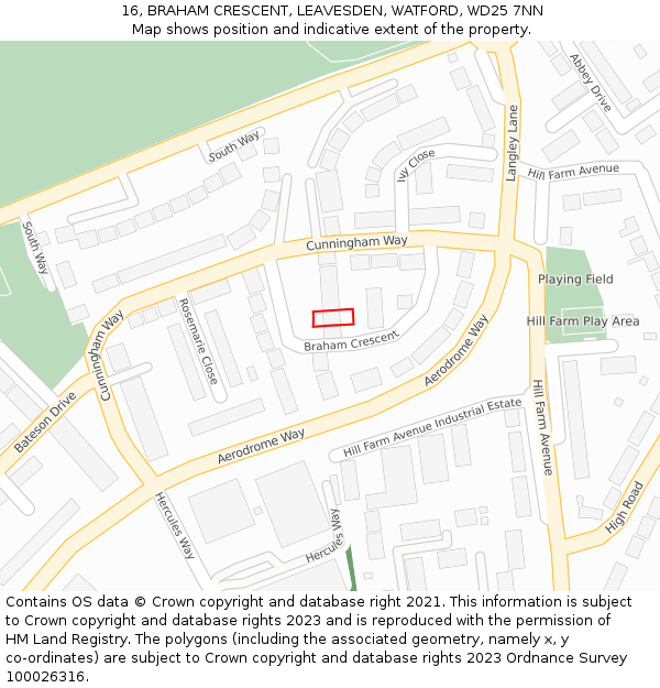 16, BRAHAM CRESCENT, LEAVESDEN, WATFORD, WD25 7NN: Location map and indicative extent of plot