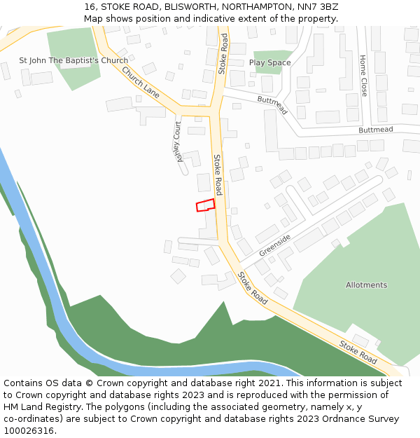 16, STOKE ROAD, BLISWORTH, NORTHAMPTON, NN7 3BZ: Location map and indicative extent of plot