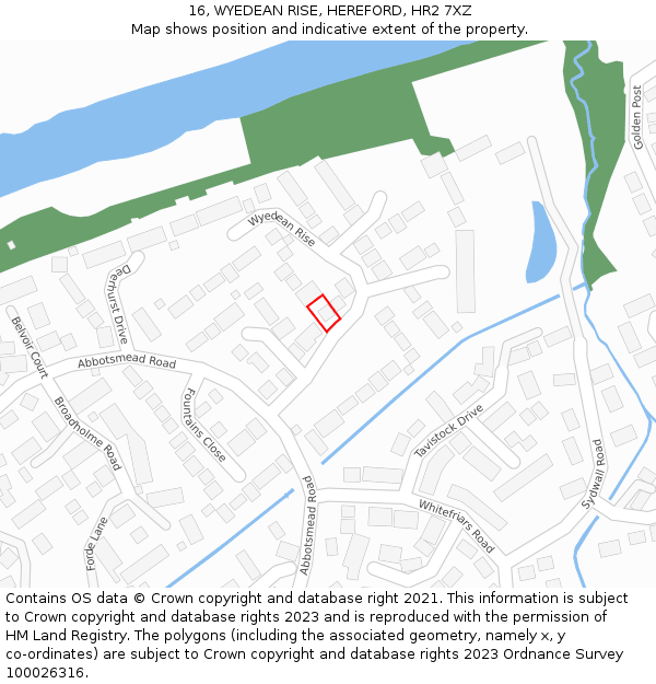 16, WYEDEAN RISE, HEREFORD, HR2 7XZ: Location map and indicative extent of plot