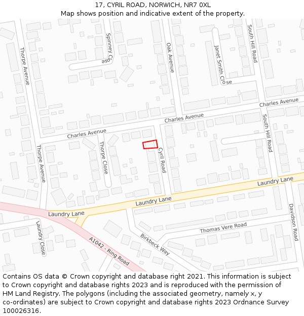 17, CYRIL ROAD, NORWICH, NR7 0XL: Location map and indicative extent of plot