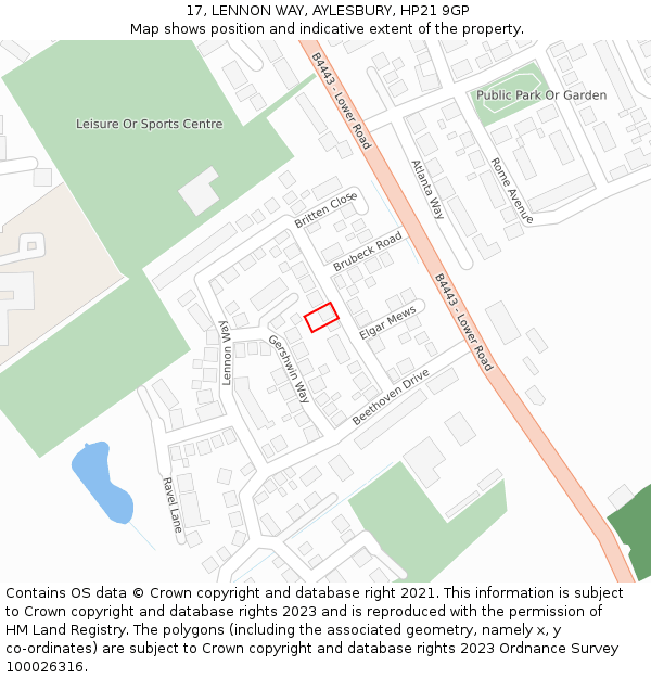 17, LENNON WAY, AYLESBURY, HP21 9GP: Location map and indicative extent of plot