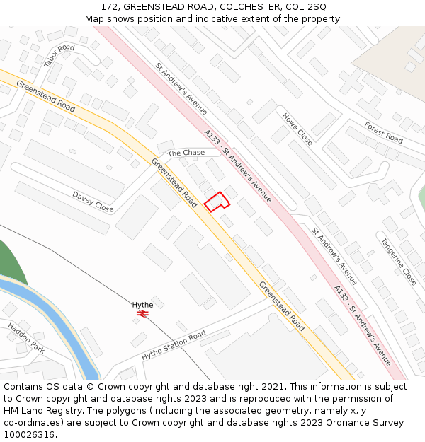 172, GREENSTEAD ROAD, COLCHESTER, CO1 2SQ: Location map and indicative extent of plot
