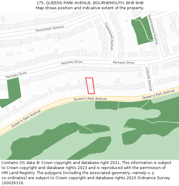 175, QUEENS PARK AVENUE, BOURNEMOUTH, BH8 9HB: Location map and indicative extent of plot